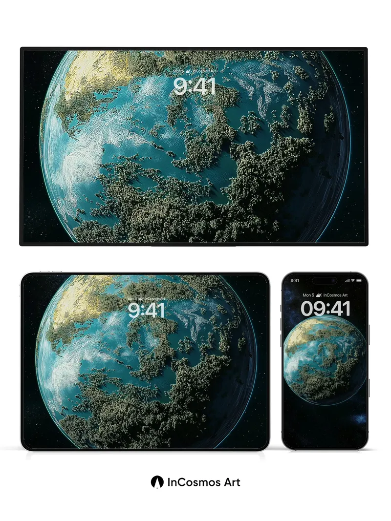 Celestial Sphere Wallpaper with Floating Forests