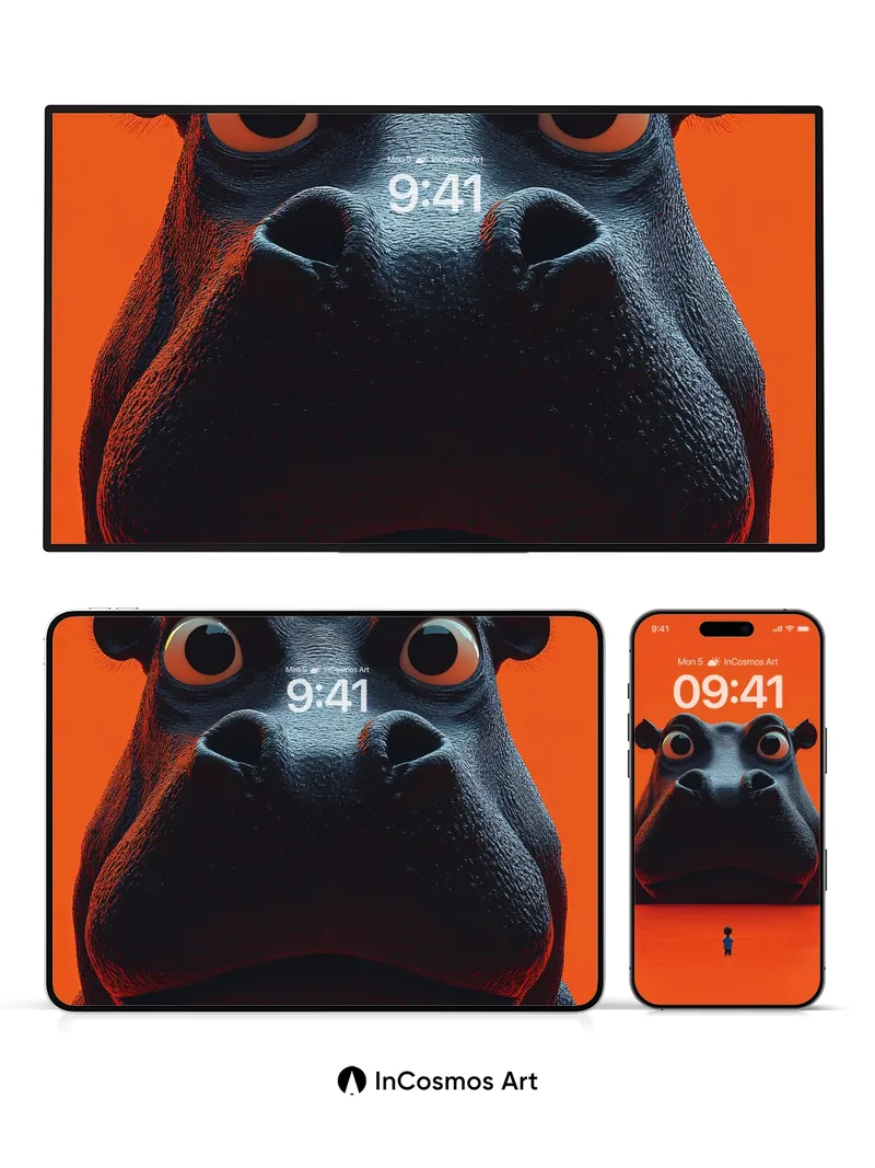 Giant Hippo Gaze Wallpaper with Tiny Explorer