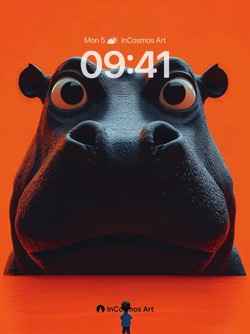 Giant Hippo Gaze Wallpaper with Tiny Explorer
