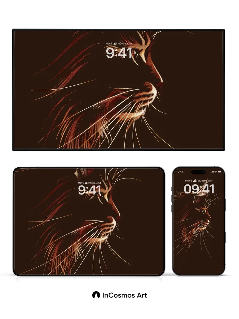 Ember-Whiskered Lion Wallpaper with Glowing Lines