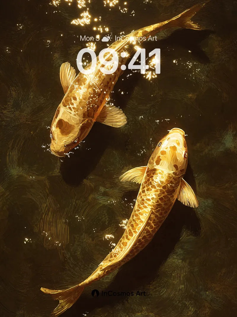 Golden Reverie Wallpaper with Koi Reflections