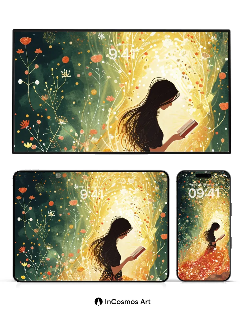 Luminous Garden Wallpaper with Floating Petals