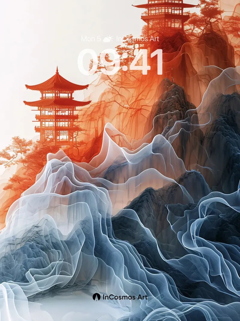 Serenity Frost Wallpaper with Floating Pagodas