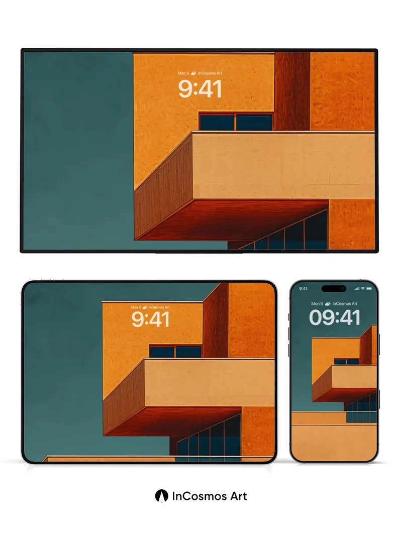 Sunset Geometry Wallpaper with Floating Terraces