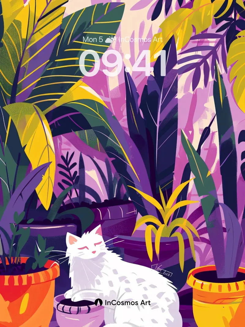 Lush Velvet Jungle Wallpaper with Feline Stillness