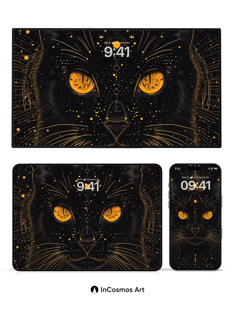 Celestial Panther Wallpaper with Golden Constellations