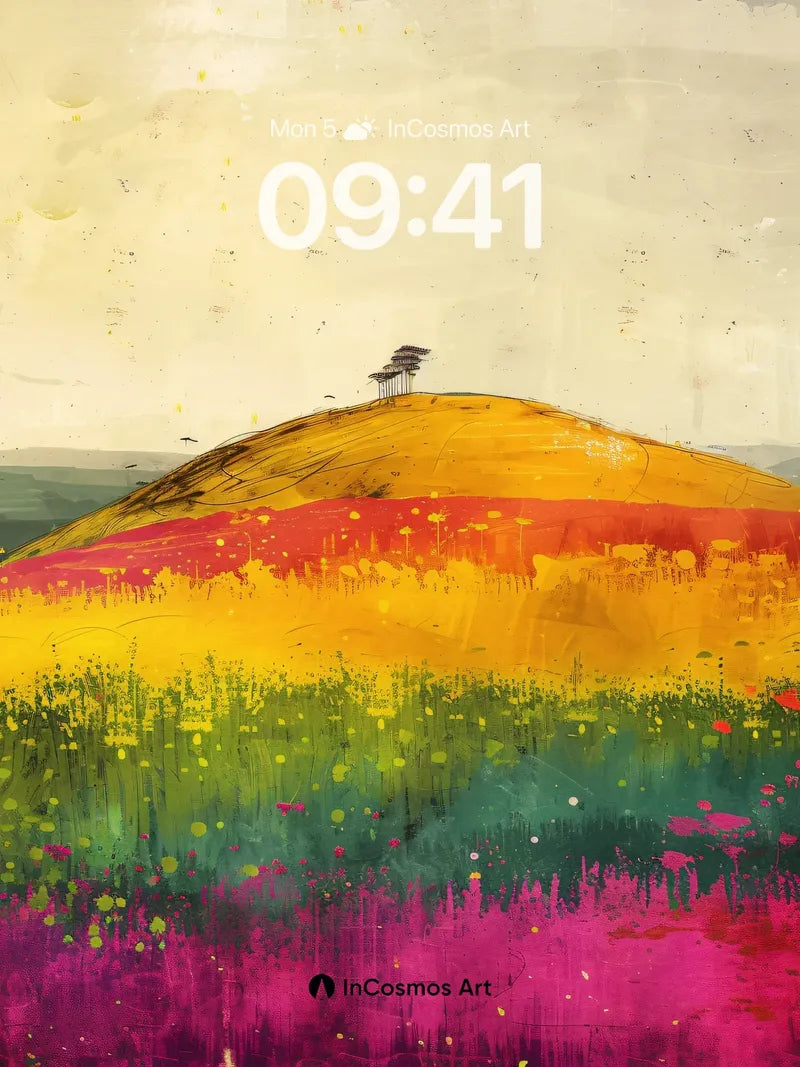 Rainbow Hillside Wallpaper with Whispering Flowers