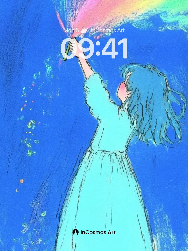 Rainbow Sparkle Wallpaper with Sky Blue Dress wallpaper for iPhone, iPad & Mac