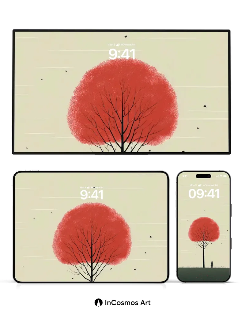 Silent Solitude Wallpaper with Crimson Canopy