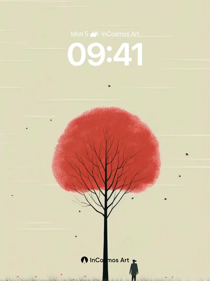 Silent Solitude Wallpaper with Crimson Canopy