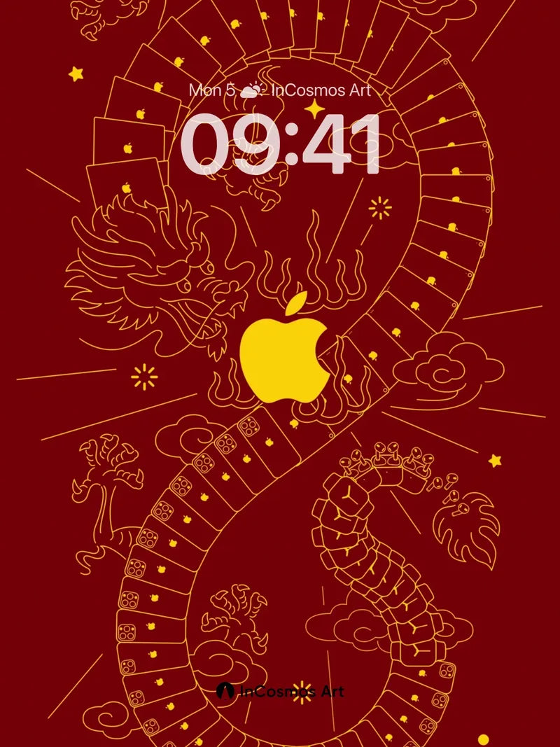 Golden Dragon Coil Wallpaper with Apple Core