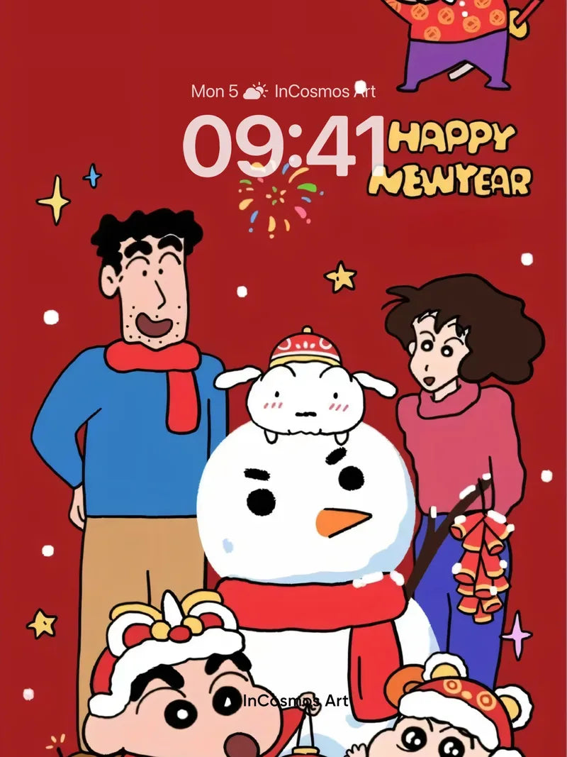 Joyful Snowman Wallpaper with Anime Family wallpaper for iPhone, iPad & Mac