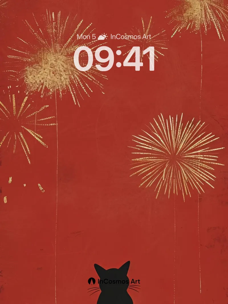 Midnight Silhouette Wallpaper with Golden Fireworks wallpaper for iPhone, iPad & Mac