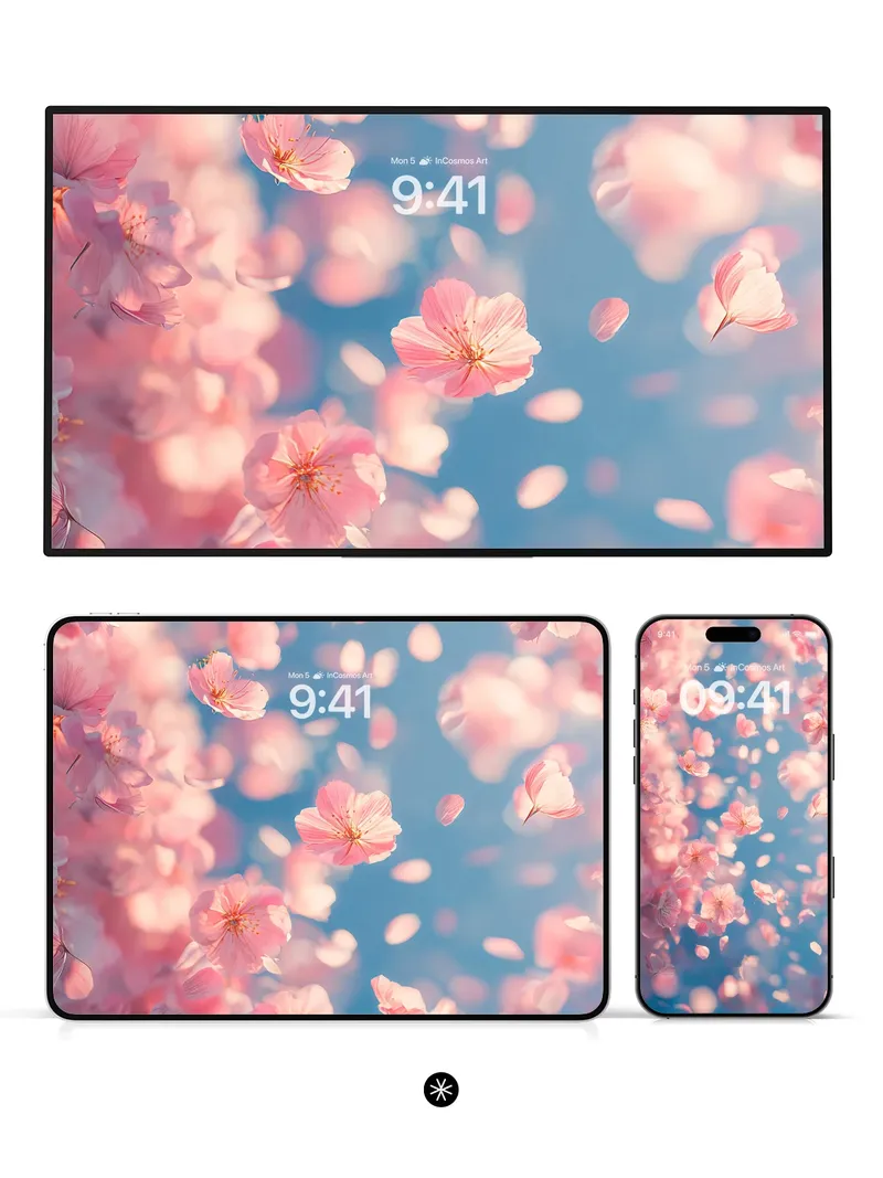 Soft Pink Petal Drift Wallpaper in Sky Haze