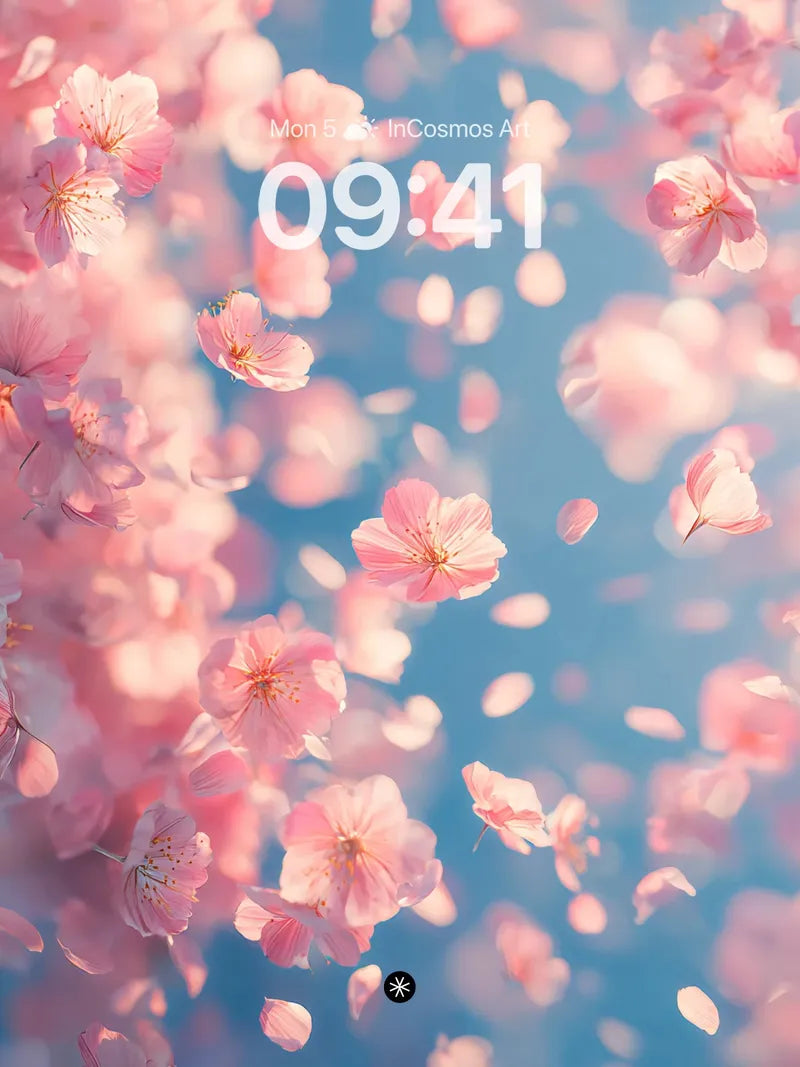 Soft Pink Petal Drift Wallpaper in Sky Haze wallpaper for iPhone, iPad & Mac
