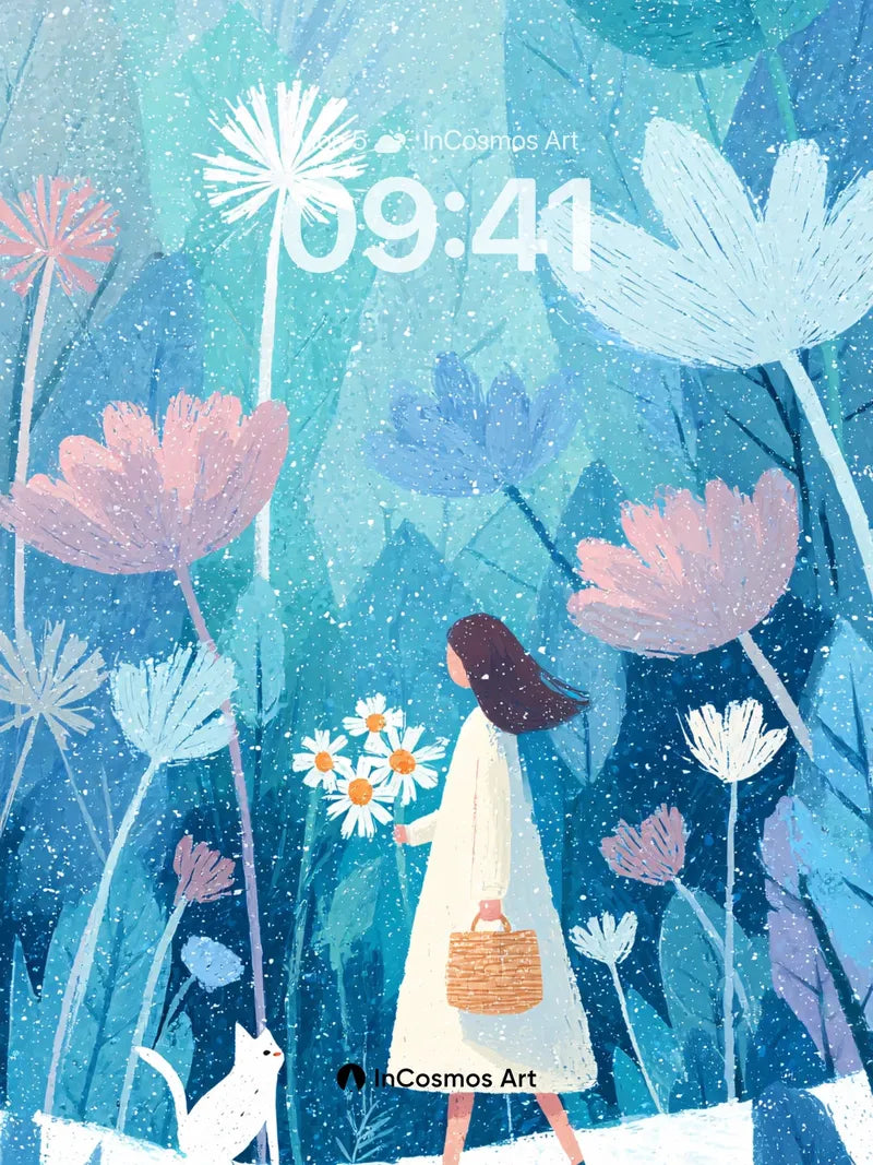 Winter Garden Wallpaper with Floating Flowers