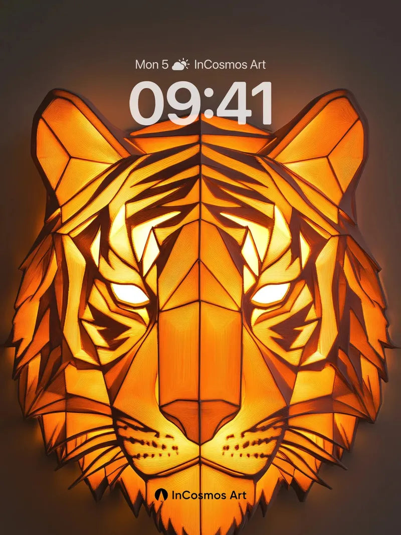 Golden Origami Tiger Wallpaper with Geometric Fire wallpaper for iPhone, iPad & Mac