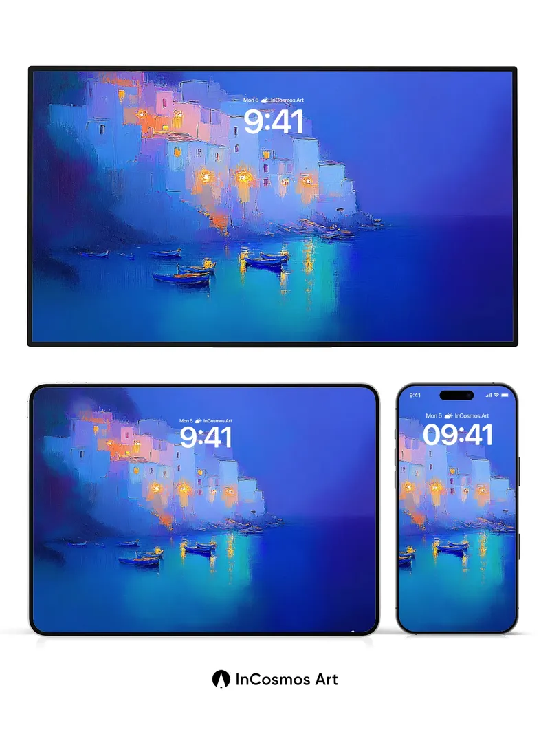 Cobalt Hush Wallpaper with Floating Light