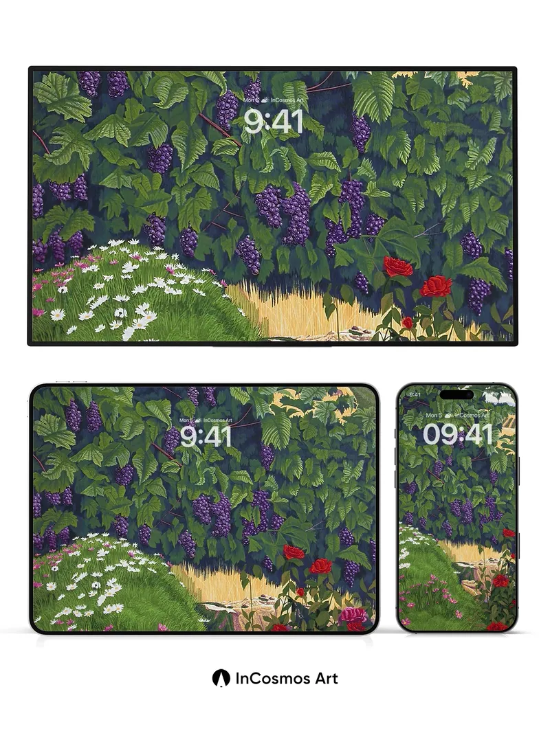 Lush Vineyard Wallpaper with Hidden Garden Path