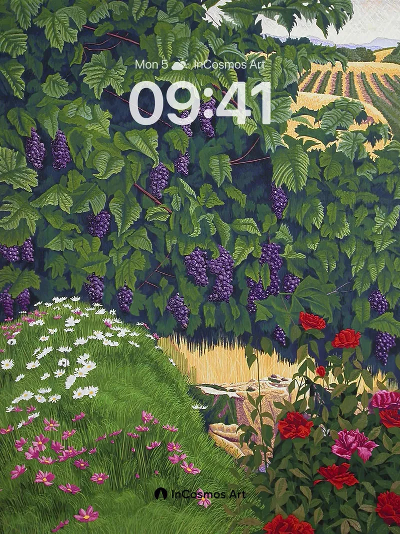 Lush Vineyard Wallpaper with Hidden Garden Path