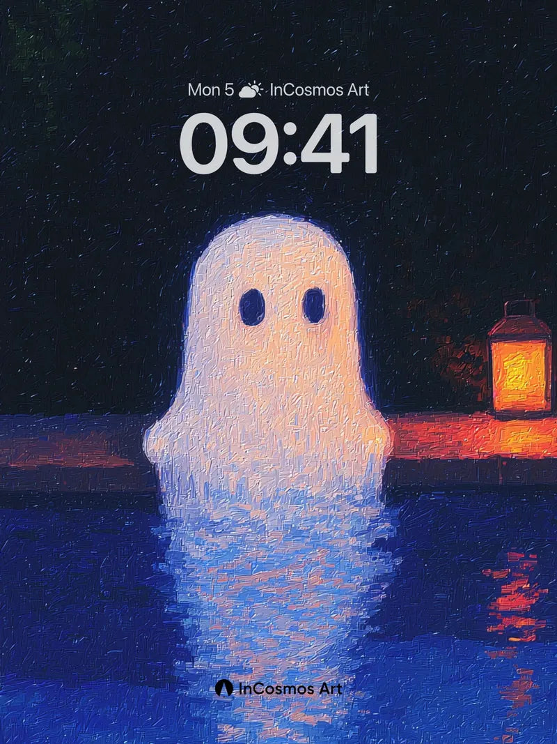 Luminous Ghost Wallpaper with Warm Lantern Light