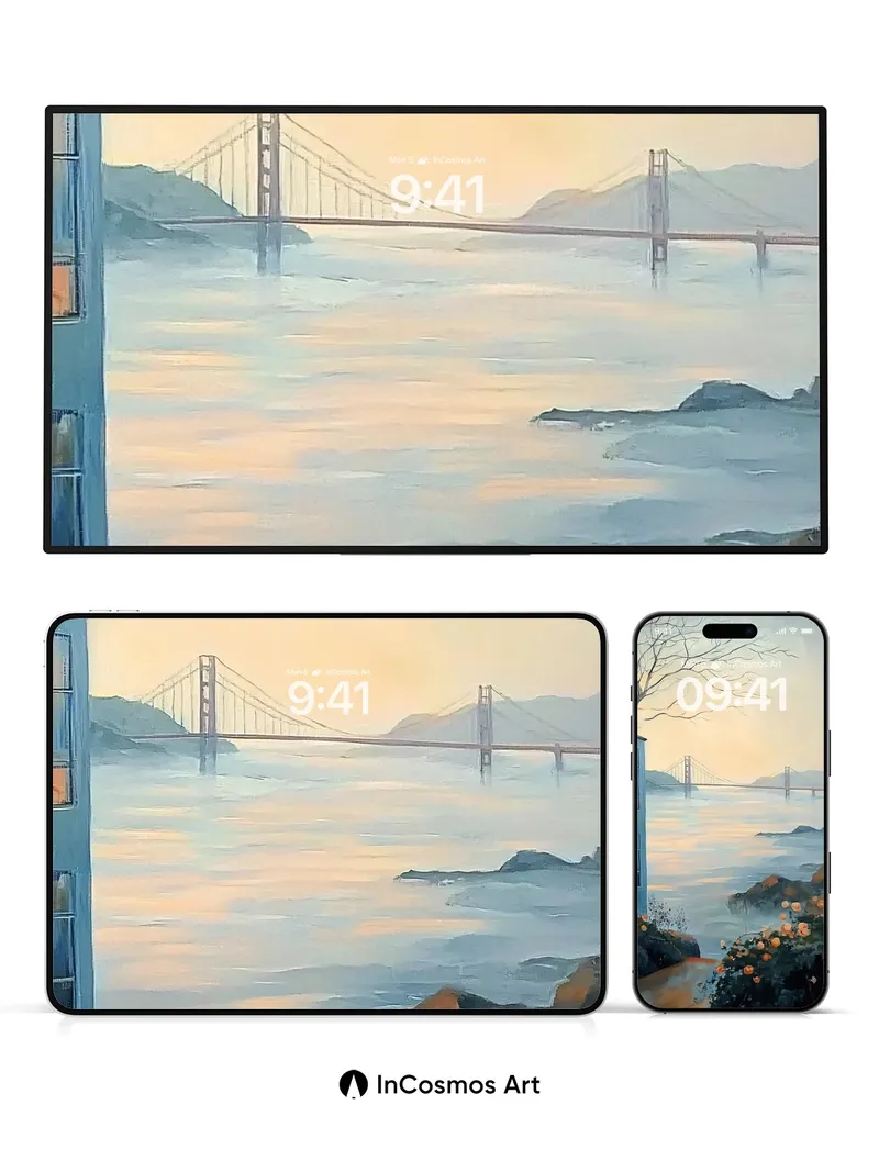 Golden Hush Wallpaper with Bridge Silhouette