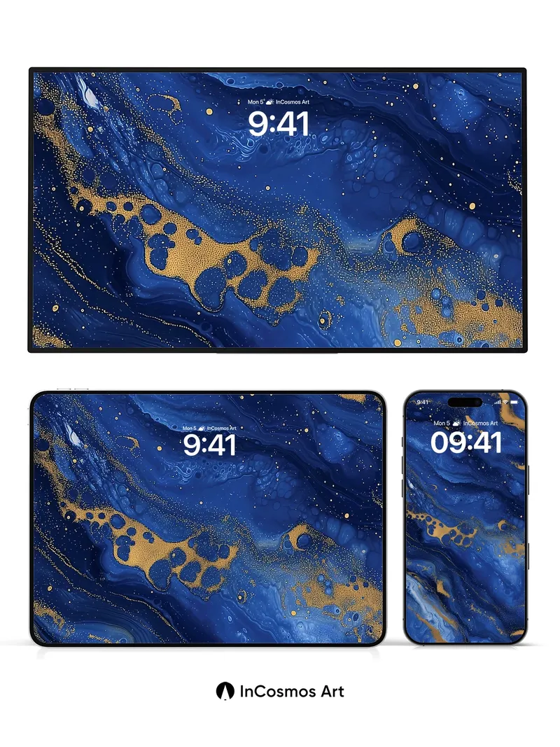 Midnight Marbled Wallpaper with Golden Veins