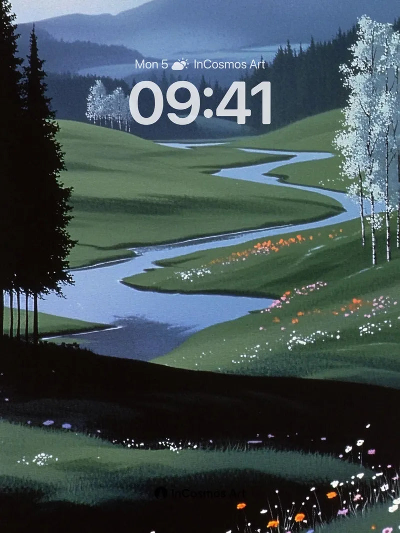 Serenity River Wallpaper with Whispering Pines