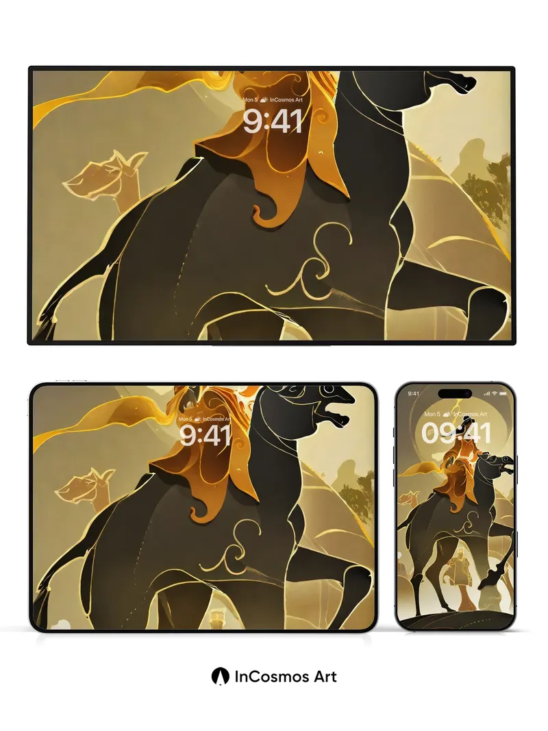 Golden Reverie Wallpaper with Shadowed Steed