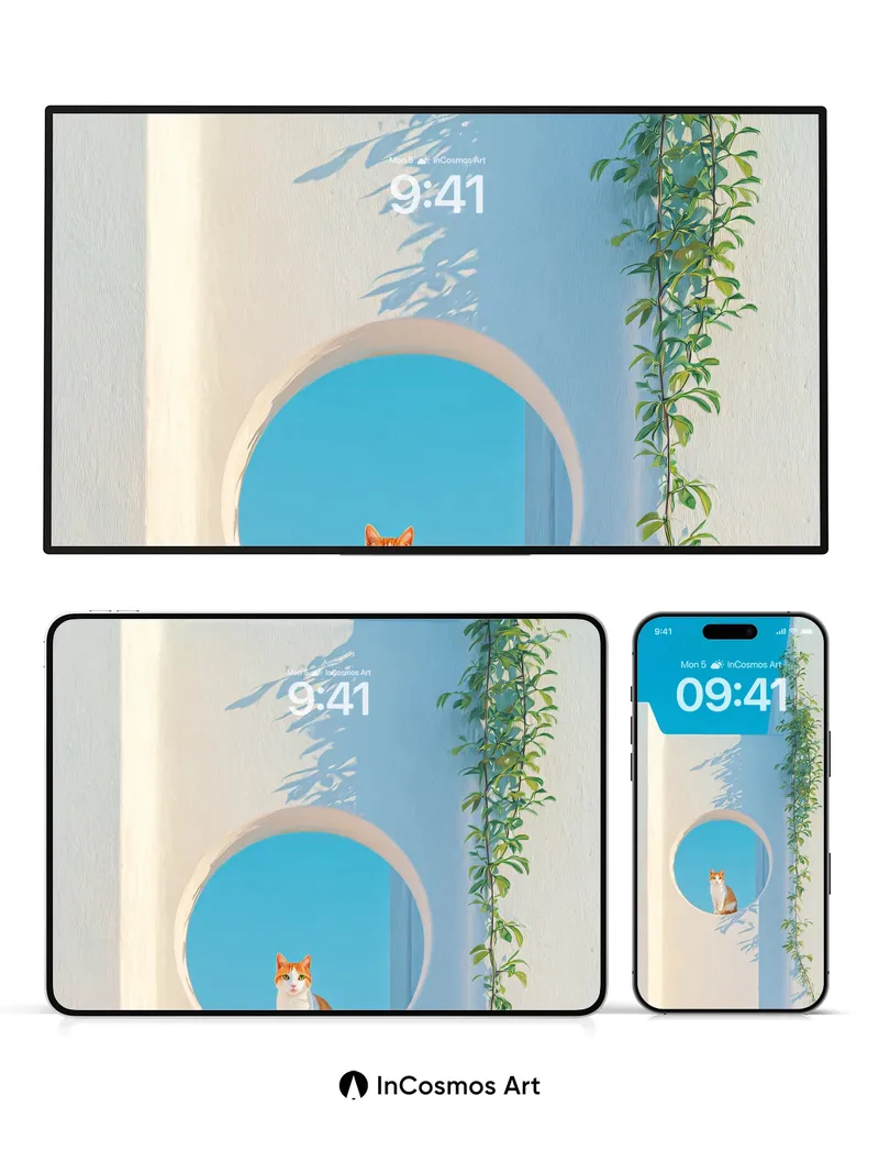 Serenity Circle Wallpaper with Sunlit Cat