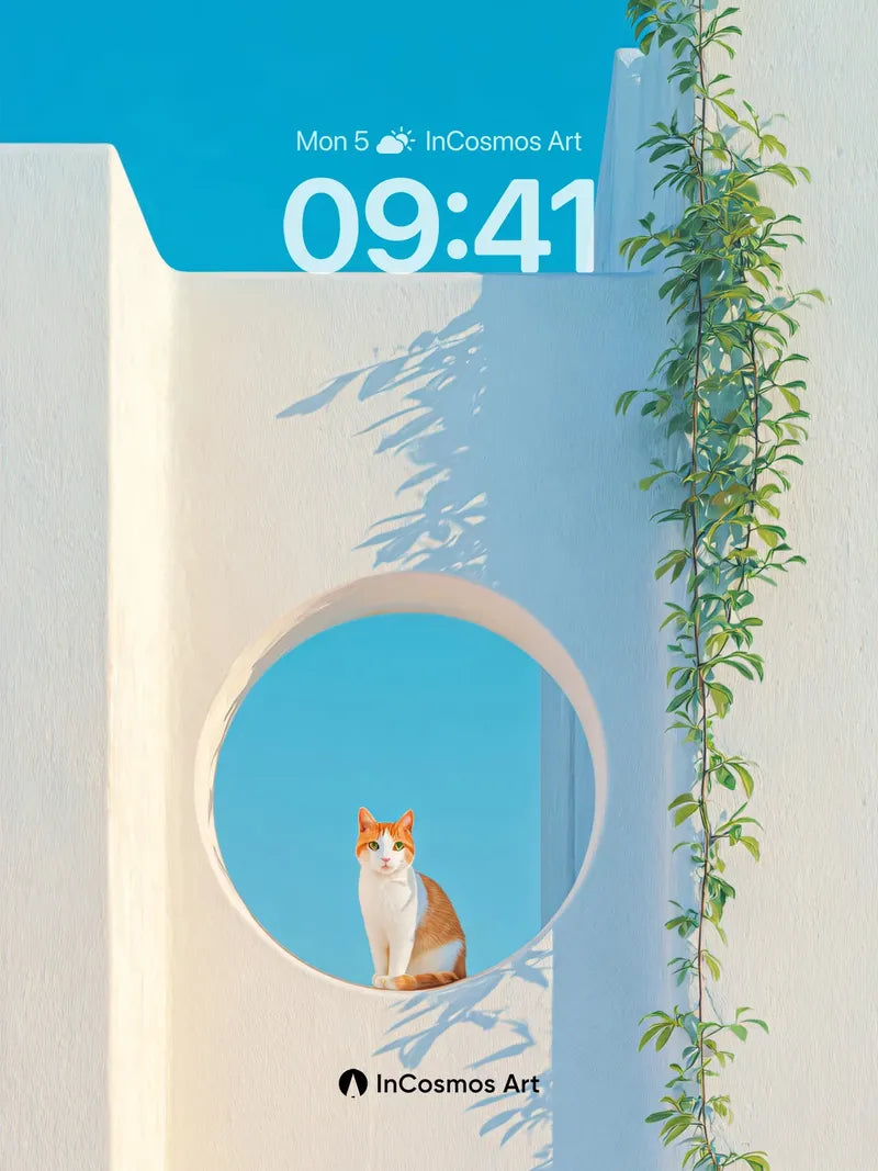 Serenity Circle Wallpaper with Sunlit Cat