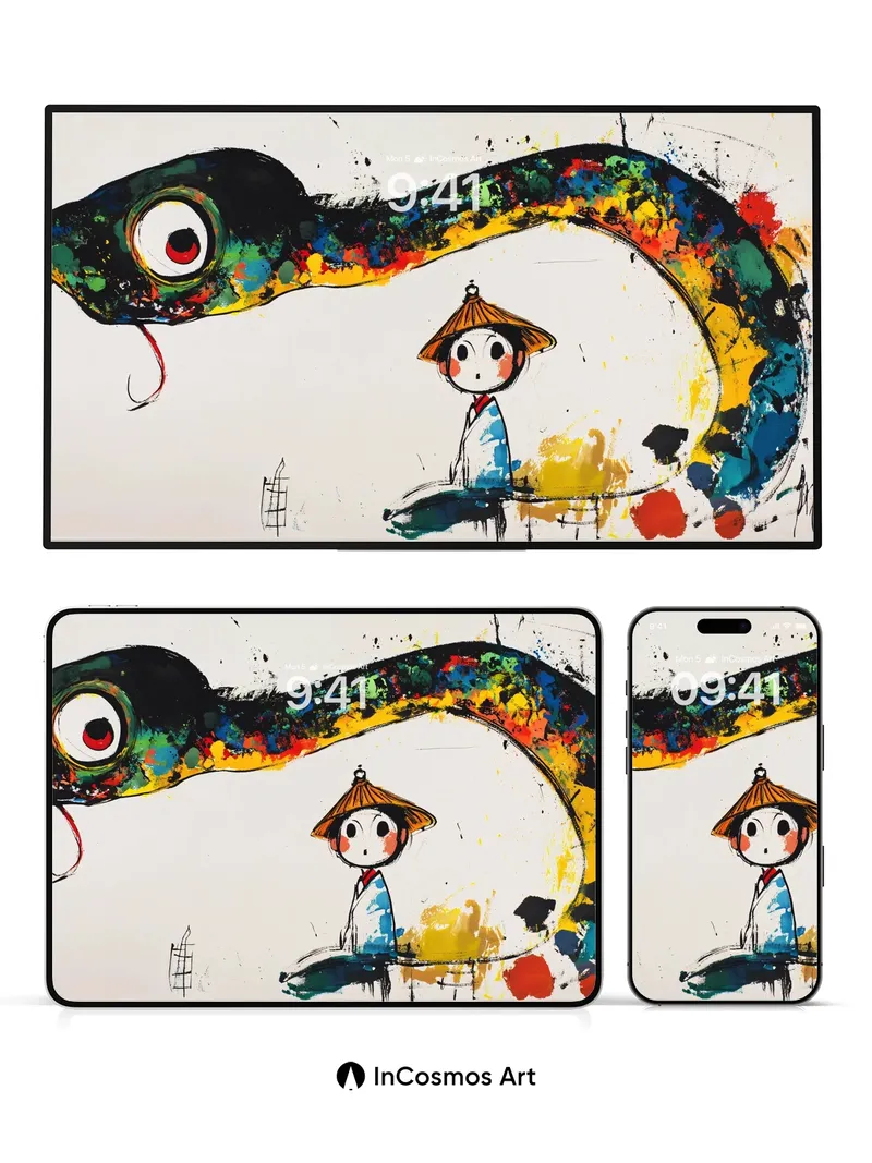 Whispering Rainbow Snake Wallpaper with Child's Gaze