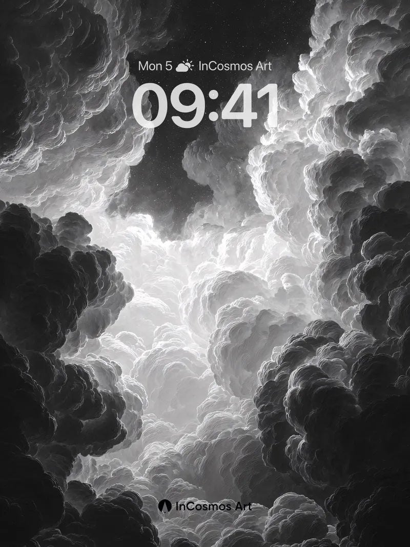 Monochrome Cloudscape Wallpaper with Ethereal Light wallpaper for iPhone, iPad & Mac