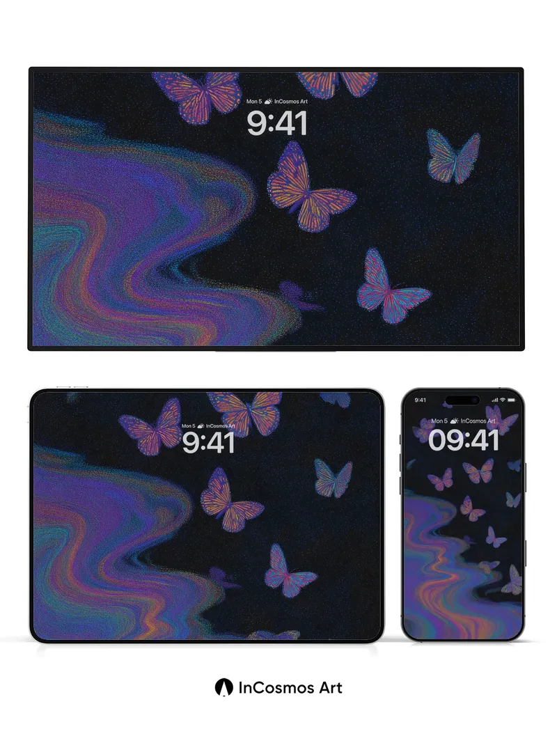 Luminous Butterfly Wallpaper with Iridescent Waves