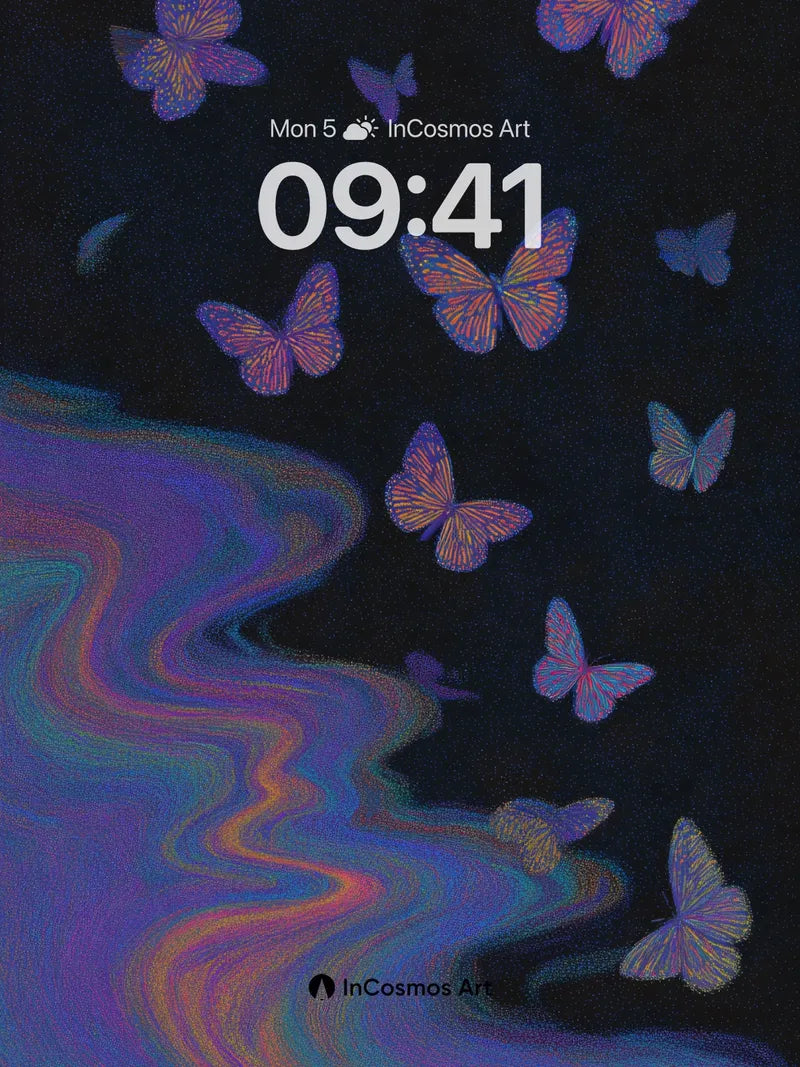 Luminous Butterfly Wallpaper with Iridescent Waves