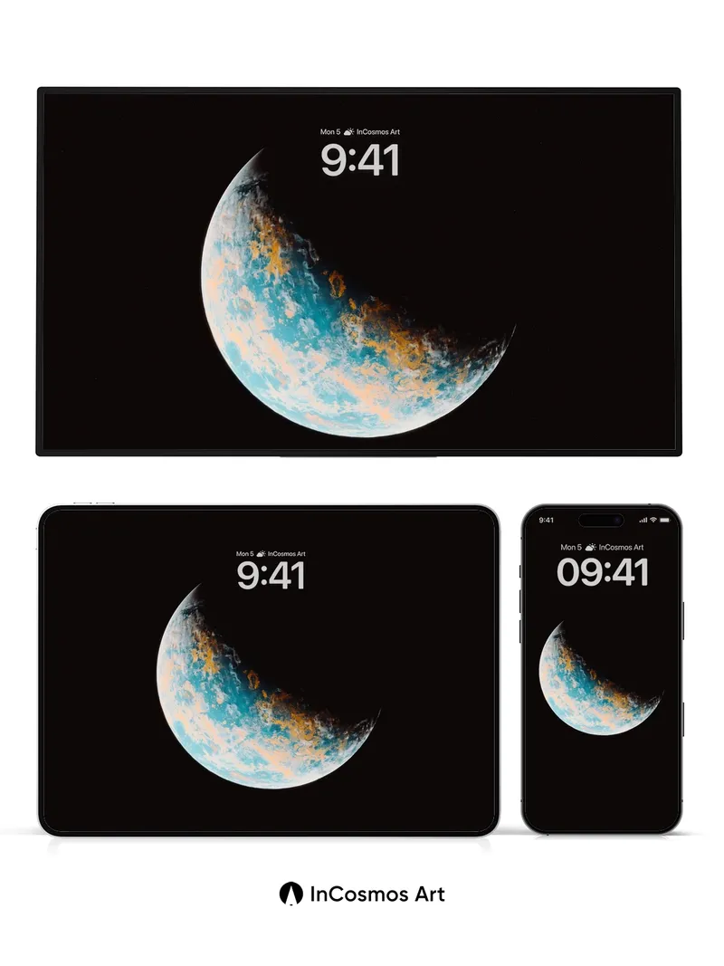 Crescent Earth Wallpaper with Cosmic Veil