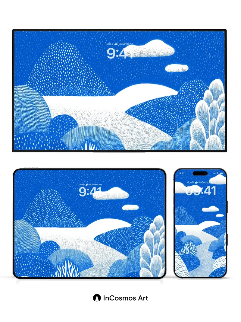 Calm Blue Terrain Wallpaper with Dotted Clouds