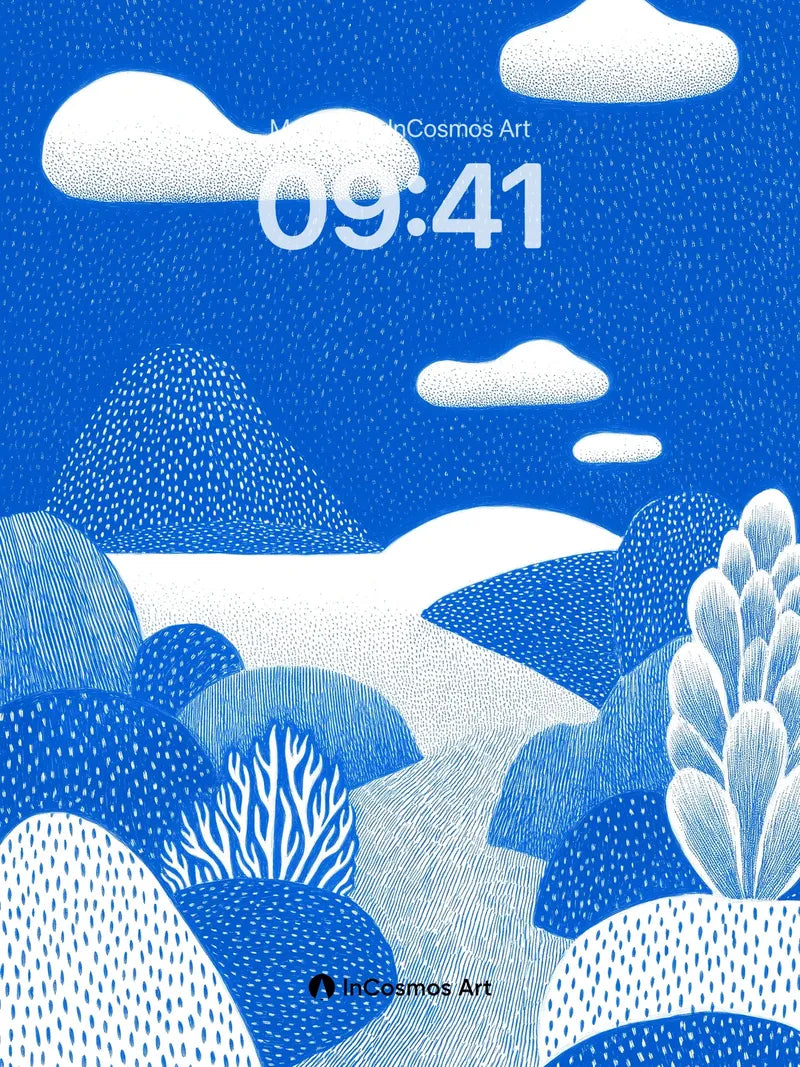 Calm Blue Terrain Wallpaper with Dotted Clouds wallpaper for iPhone, iPad & Mac