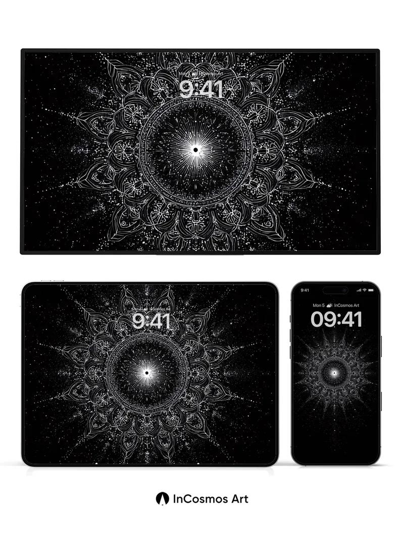 Cosmic Mandala Wallpaper with Starlight Veins