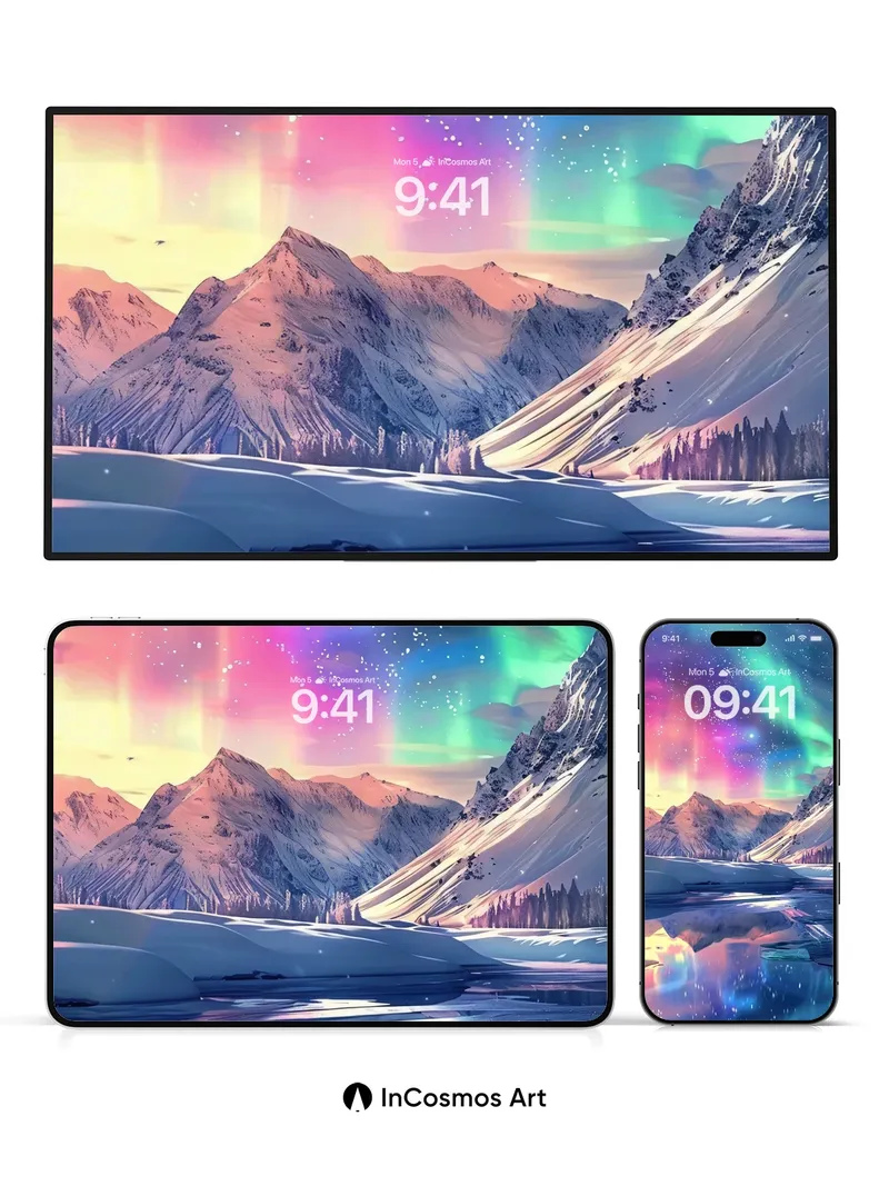 Aurora Veil Wallpaper with Frozen Reflections