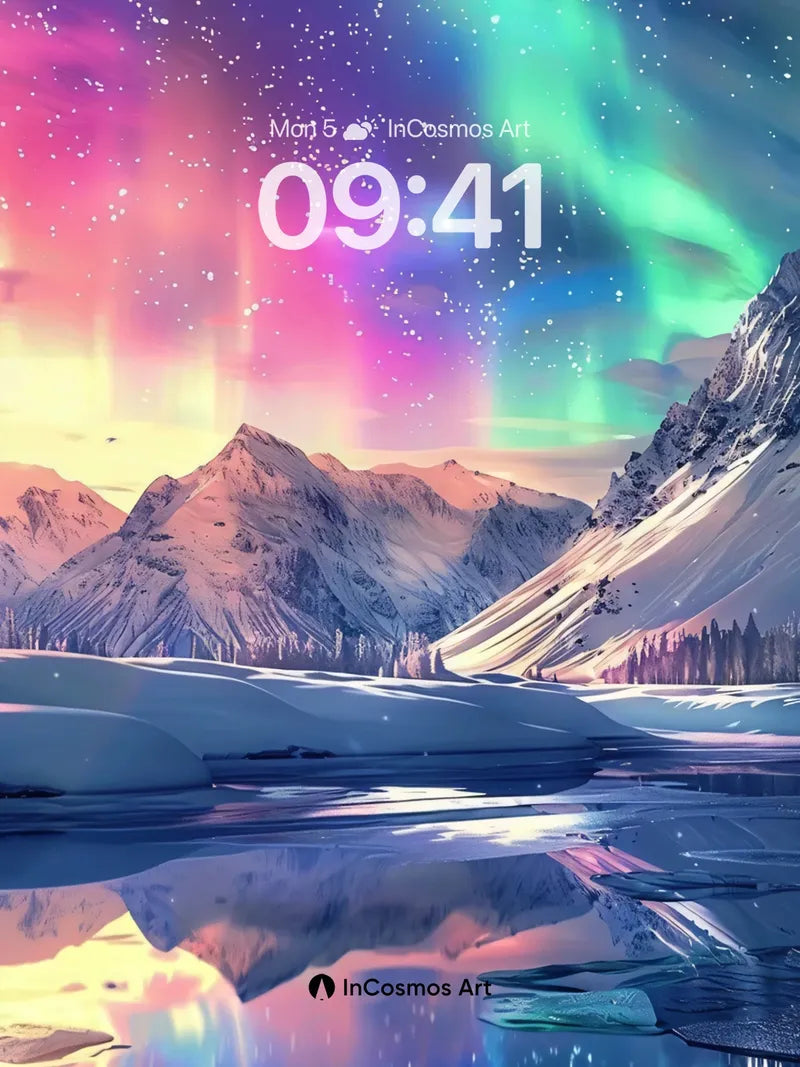 Aurora Veil Wallpaper with Frozen Reflections