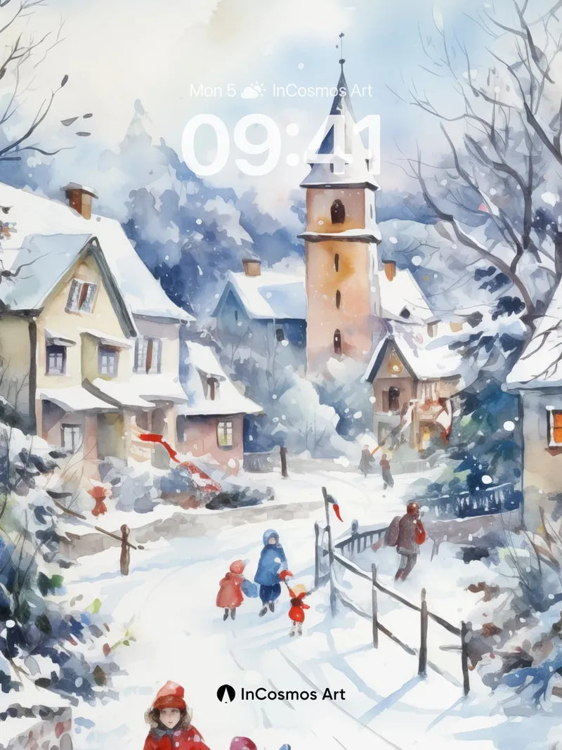 Snowfall Whispers Wallpaper with Village Light