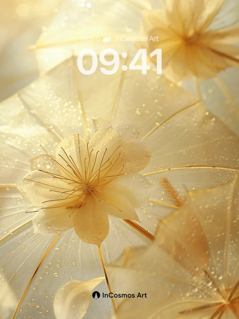 Golden Dew Wallpaper with Floating Petals