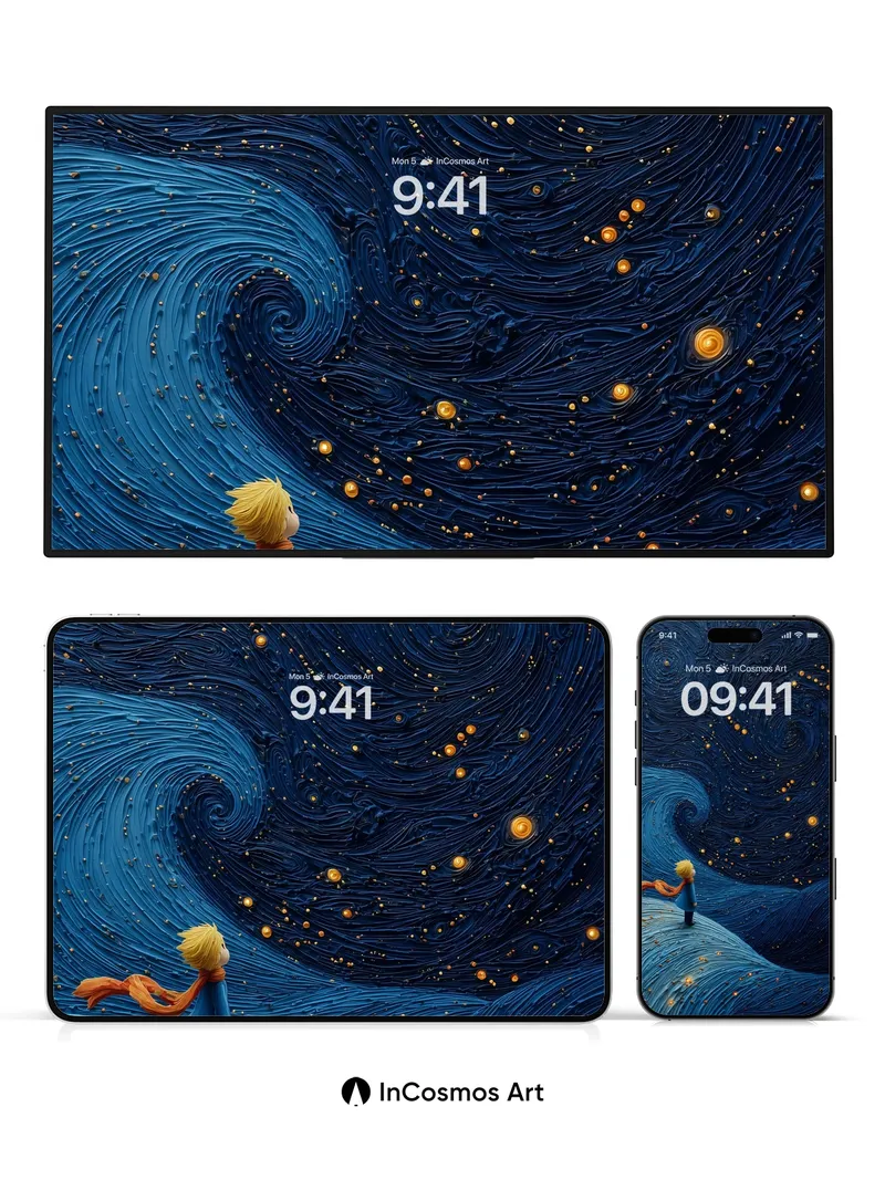 Whirlwind Starlight Wallpaper with Golden Embers