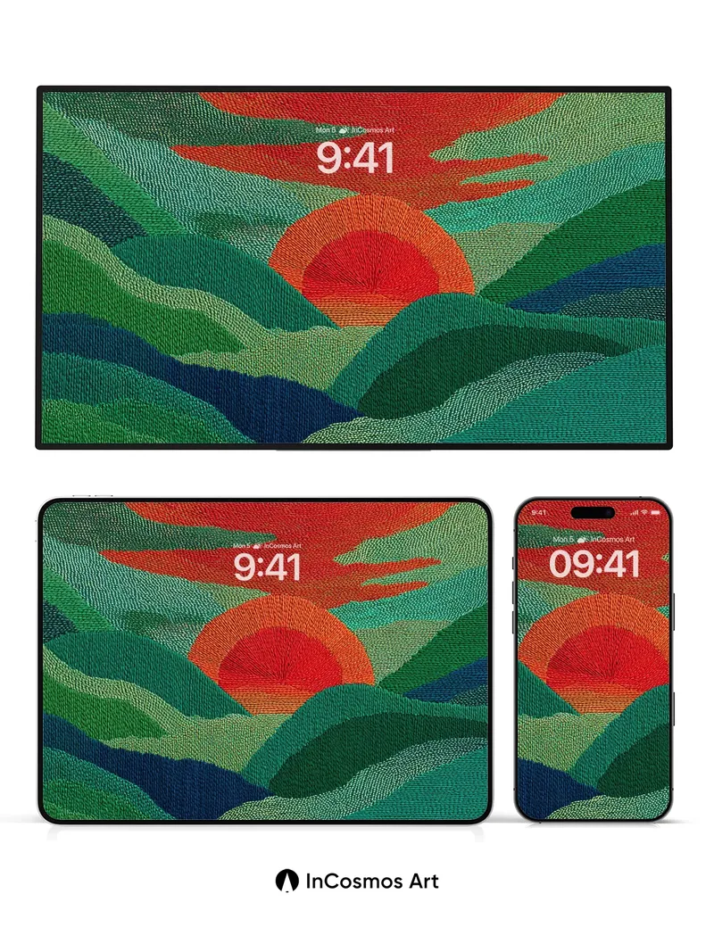 Ember Horizon Wallpaper with Textured Waves