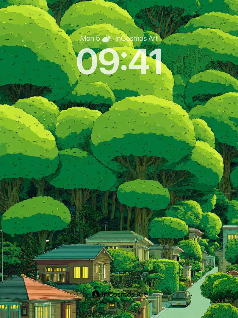 Lush Canopy Wallpaper with Floating Light wallpaper for iPhone, iPad & Mac