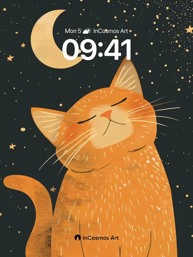 Serenity Meets Moonlight Wallpaper with Whiskered Dreams wallpaper for iPhone, iPad & Mac