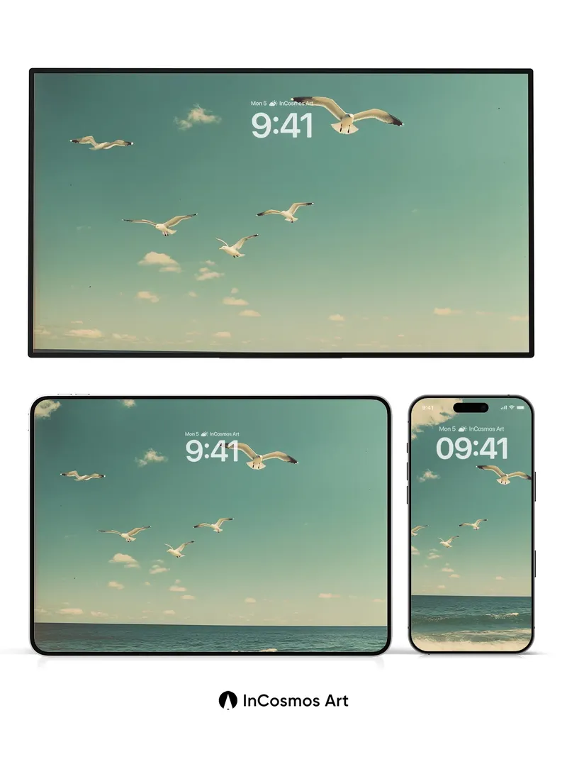 Serenity Flight Wallpaper with Seagull Silhouettes