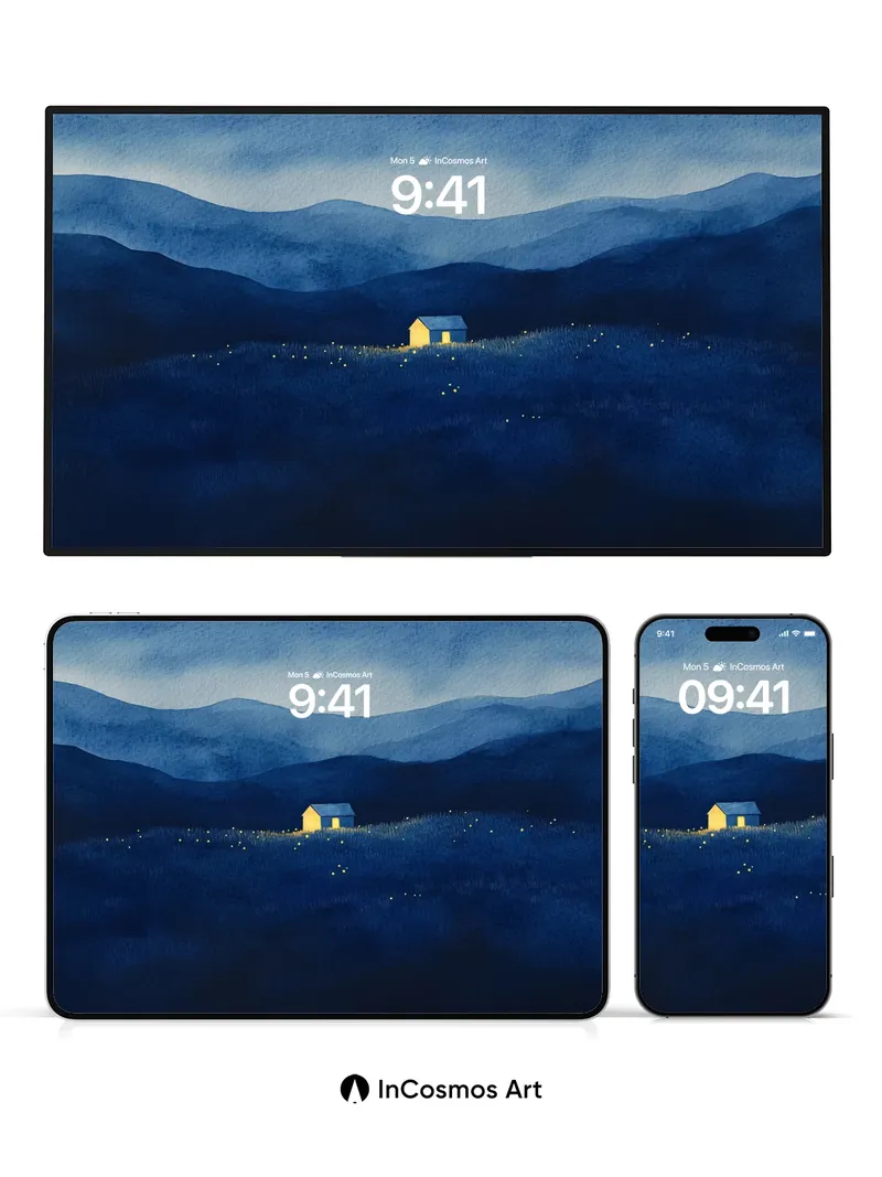 Serenity Nightscape Wallpaper with Glowing Fields