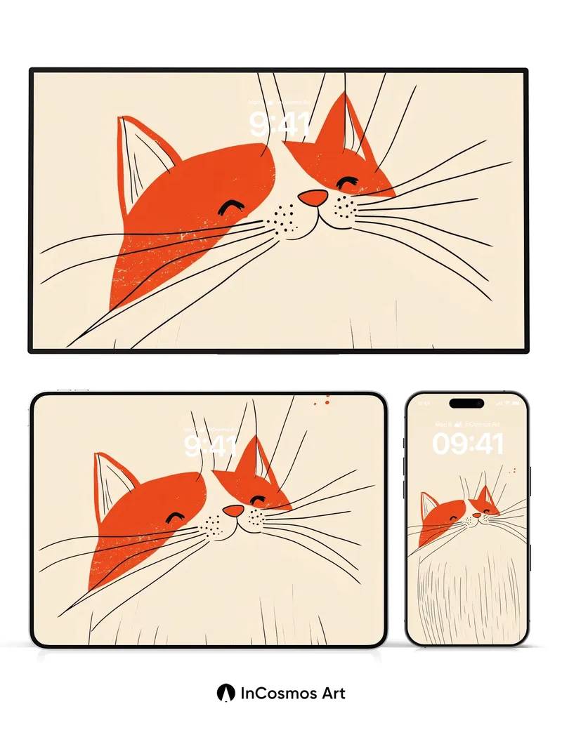 Whispering Orange Cat Wallpaper with Soft Lines